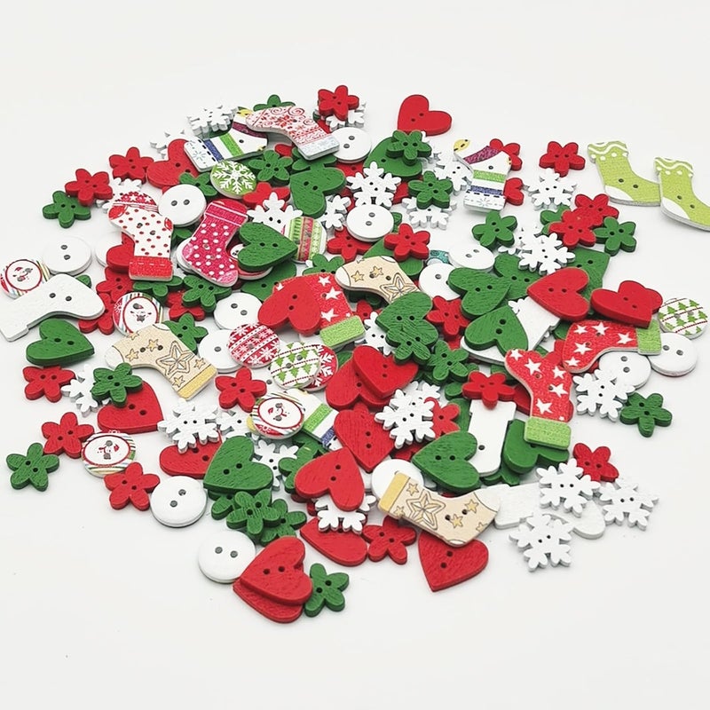 KOVOLALA 200-PCS Christmas Wooden Buttons Set - Assorted Craft Buttons with Snowflake Designs for DIY Holiday Crafts, Multi-Size Mixed Styles - Image 5